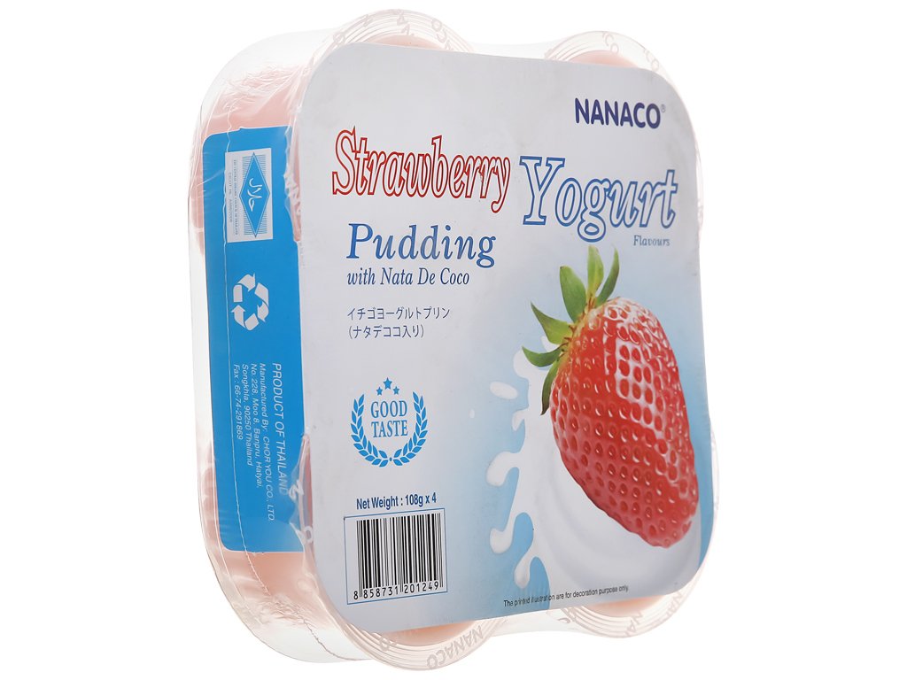 Thạch pudding dừa vị sữa chua dâu Nanaco 108g (108g x 4cups x 24lốc/thùng)